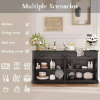 Dyonery 65 Inch Large Buffet Storage Cabinet with 3 Drawers and 4 Doors Coffee Bar Bar Cabinet, White/Gray.