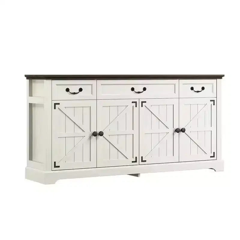 Dyonery 65 Inch Large Buffet Storage Cabinet with 3 Drawers and 4 Doors Coffee Bar Bar Cabinet, White/Gray.