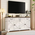 Dyonery 65 Inch Large Buffet Storage Cabinet with 3 Drawers and 4 Doors Coffee Bar Bar Cabinet, White/Gray.