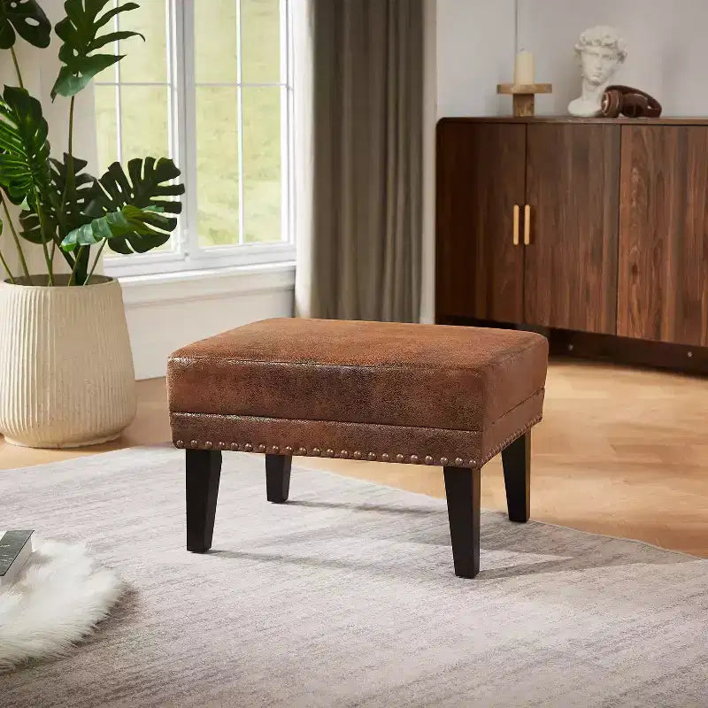 Christopher Knight Home Templin Vintage Upholstered Ottoman with Nailhead Trim