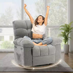 Fauteuil inclinable à bascule, fauteuil à bascule pivotant à 360° pour le salon, fauteuil de crèche rembourré en tissu avec poches latérales pour les petits espaces