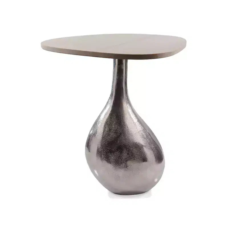 HomeRoots 22 Silver And Beige Cast Aluminum And Marble Pedestal End Table