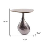 Table d'appoint piédestal HomeRoots 22 en fonte d'aluminium et marbre argenté et beige