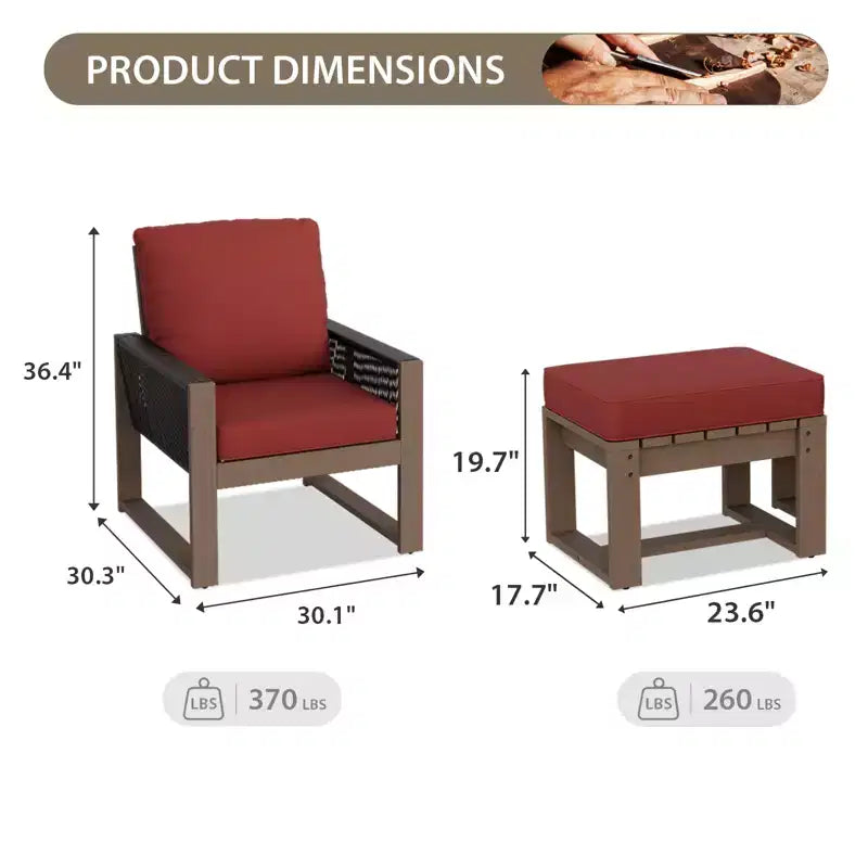 EAGLE PEAK 4 Pieces Natural Cedar Wood Furniture Set, Outdoor Patio Real Wood Small Balcony Conversation Set with Ottomans