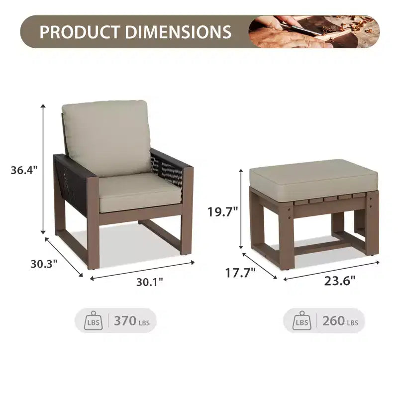 EAGLE PEAK 4 Pieces Natural Cedar Wood Furniture Set, Outdoor Patio Real Wood Small Balcony Conversation Set with Ottomans