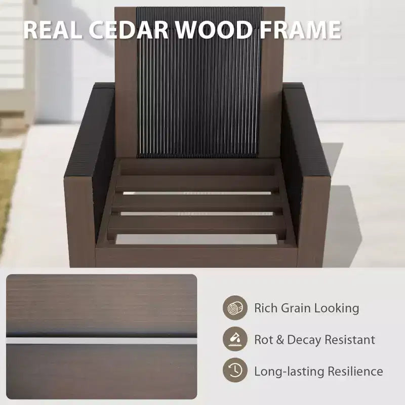 EAGLE PEAK 4 Pieces Natural Cedar Wood Furniture Set, Outdoor Patio Real Wood Small Balcony Conversation Set with Ottomans