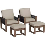 EAGLE PEAK 4 Pieces Natural Cedar Wood Furniture Set, Outdoor Patio Real Wood Small Balcony Conversation Set with Ottomans