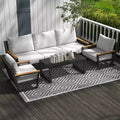 GDFStudio Outdoor 5-Seater Aluminum and Olefin Fabric Chat Set with Washable Cushions