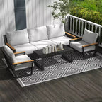 GDFStudio Outdoor 5-Seater Aluminum and Olefin Fabric Chat Set with Washable Cushions