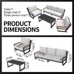 GDFStudio Salon de jardin 5 places en aluminium et tissu oléfine avec coussins lavables