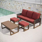EAGLE PEAK Ensemble de conversation 4 pièces en cèdre naturel, mobilier de patio extérieur avec 2 poufs et table basse