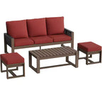 EAGLE PEAK Ensemble de conversation 4 pièces en cèdre naturel, mobilier de patio extérieur avec 2 poufs et table basse