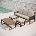 EAGLE PEAK Ensemble de conversation 4 pièces en cèdre naturel, mobilier de patio extérieur avec 2 poufs et table basse