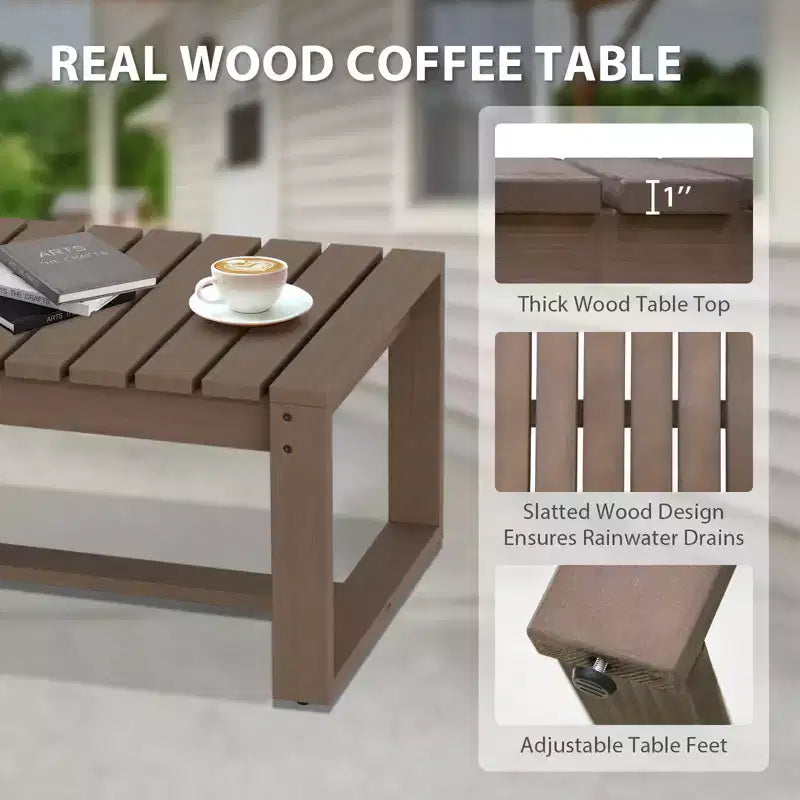 EAGLE PEAK Ensemble de conversation 4 pièces en cèdre naturel, mobilier de patio extérieur avec 2 poufs et table basse