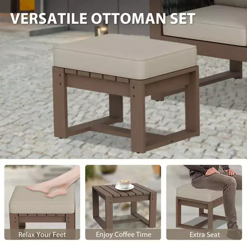 EAGLE PEAK Ensemble de conversation 4 pièces en cèdre naturel, mobilier de patio extérieur avec 2 poufs et table basse