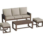 EAGLE PEAK Ensemble de conversation 4 pièces en cèdre naturel, mobilier de patio extérieur avec 2 poufs et table basse