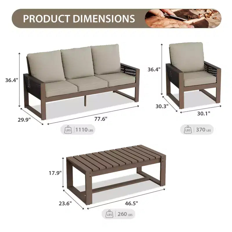 EAGLE PEAK 4 Pieces Natural Cedar Wood Patio Furniture, Outdoor Conversation Set with Coffee Table