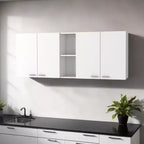 HomeRoots 59 White Wood Wall Mounted Accent Cabinet With Four Doors