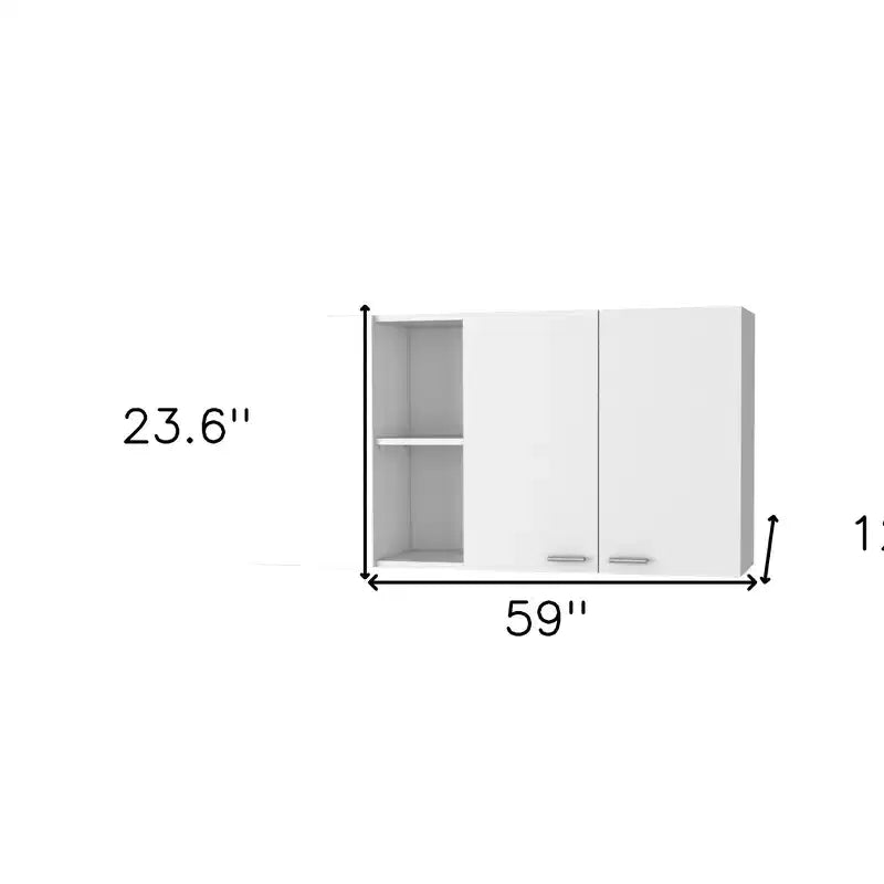 HomeRoots 59 White Wood Wall Mounted Accent Cabinet With Four Doors