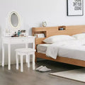 Vanity Desk with Lights, Wood Makeup Dressing Table with Oval Mirror & Stool,Modern Bedroom Dressing Table with 5 Large Drawers for Girls