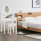 Vanity Desk with Lights, Wood Makeup Dressing Table with Oval Mirror & Stool,Modern Bedroom Dressing Table with 5 Large Drawers for Girls