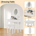 Vanity Desk with Lights, Wood Makeup Dressing Table with Oval Mirror & Stool,Modern Bedroom Dressing Table with 5 Large Drawers for Girls
