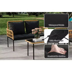 Ensemble de mobilier de jardin 4 pièces avec table, chaise longue et 2 fauteuils rembourrés, ensemble de balcon en rotin pour porche, pelouse, piscine et terrasse