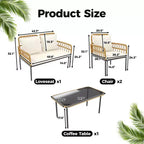 Ensemble de mobilier de jardin 4 pièces avec table, chaise longue et 2 fauteuils rembourrés, ensemble de balcon en rotin pour porche, pelouse, piscine et terrasse