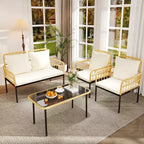 Ensemble de mobilier de jardin 4 pièces avec table, chaise longue et 2 fauteuils rembourrés, ensemble de balcon en rotin pour porche, pelouse, piscine et terrasse