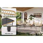 Ensemble de mobilier de jardin 4 pièces avec table, chaise longue et 2 fauteuils rembourrés, ensemble de balcon en rotin pour porche, pelouse, piscine et terrasse