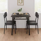 Ensemble de salle à manger 3 pièces pour 2 personnes avec table carrée, étagère de rangement, cadre métallique et chaises rembourrées, parfait pour les petits espaces, les appartements et les cuisines.