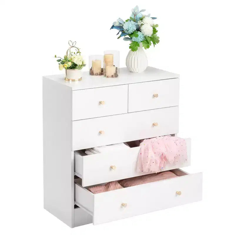 Commode à 5 tiroirs Karl Home en panneaux de particules blancs de 66 cm de large