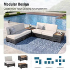 Canapé d'angle modulable d'extérieur Captiva Designs avec coussins épais et table aspect bois