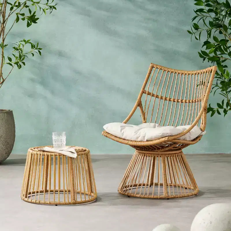 Christopher Knight Home Caryl Outdoor Wicker Chair and Side Table Set with Cushion