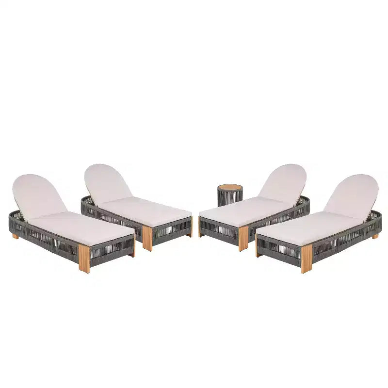 Christopher Knight Home Lariya 5 Piece Outdoor Acacia Wood Chaise Lounge Chat Set with Cushions and Side Table