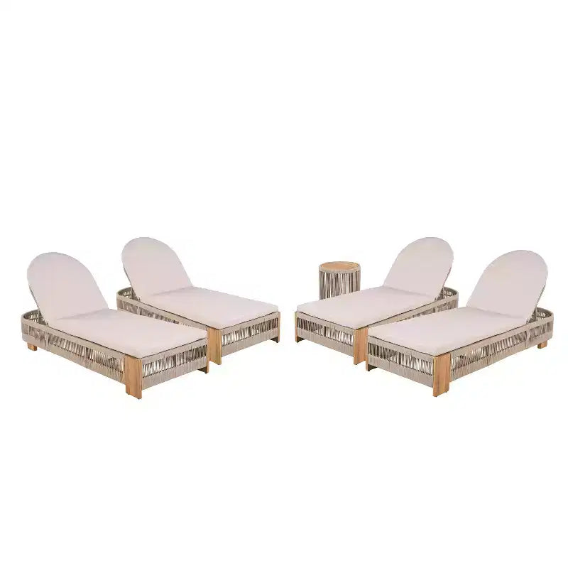 Christopher Knight Home Lariya 5 Piece Outdoor Acacia Wood Chaise Lounge Chat Set with Cushions and Side Table