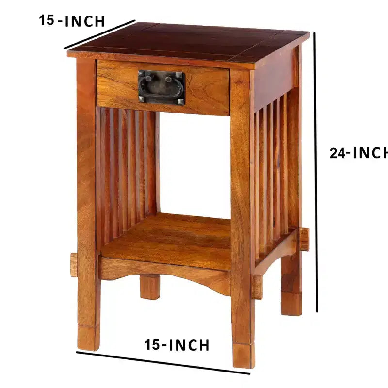 Royal Hampton Spacious Mango Wood with Slatted Side Panels Telephone Stand