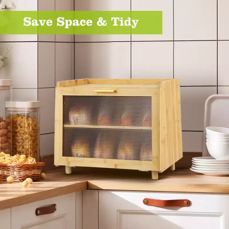 Double Layer Large Bread Box for Kitchen Counter, Large Capacity Bread Storage Container Bread Box