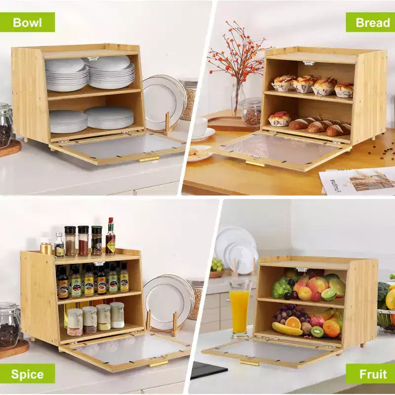 Double Layer Large Bread Box for Kitchen Counter, Large Capacity Bread Storage Container Bread Box