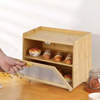 Double Layer Large Bread Box for Kitchen Counter, Large Capacity Bread Storage Container Bread Box