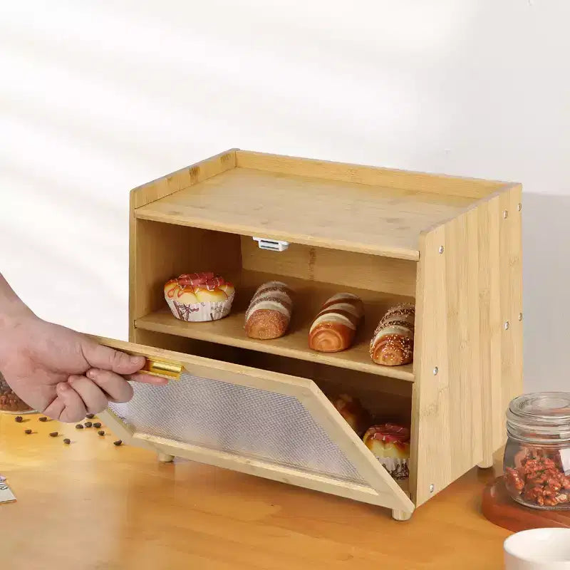 Double Layer Large Bread Box for Kitchen Counter, Large Capacity Bread Storage Container Bread Box