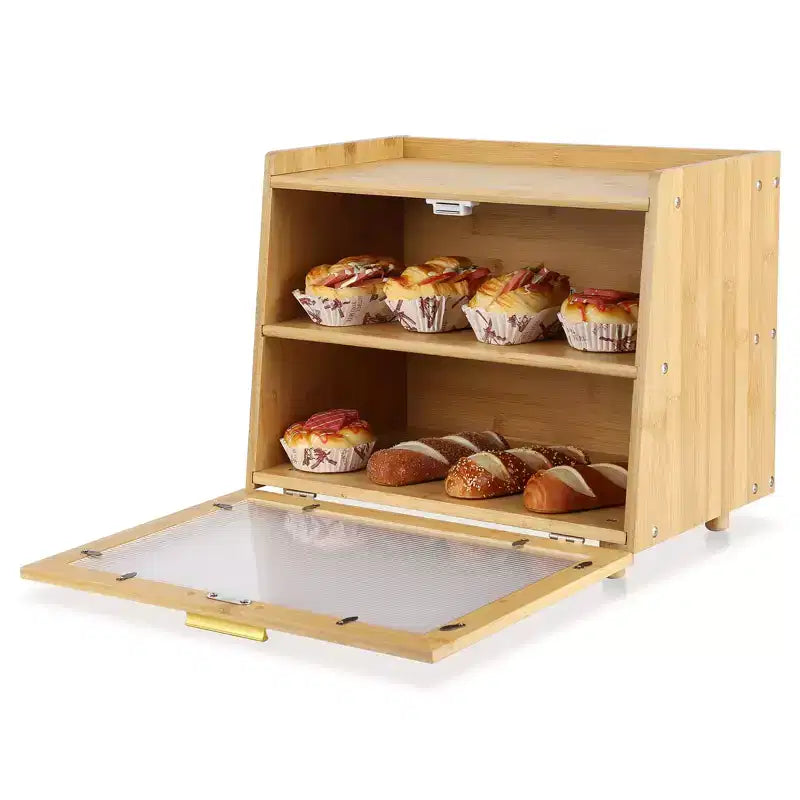 Double Layer Large Bread Box for Kitchen Counter, Large Capacity Bread Storage Container Bread Box