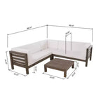 Christopher Knight Home Cynthia Patio Acacia Wood L Shape Upholstered 5-Seater Sectional Sofa Set with Coffee Table