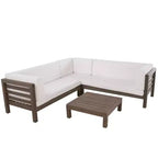 Christopher Knight Home Cynthia Patio Acacia Wood L Shape Upholstered 5-Seater Sectional Sofa Set with Coffee Table