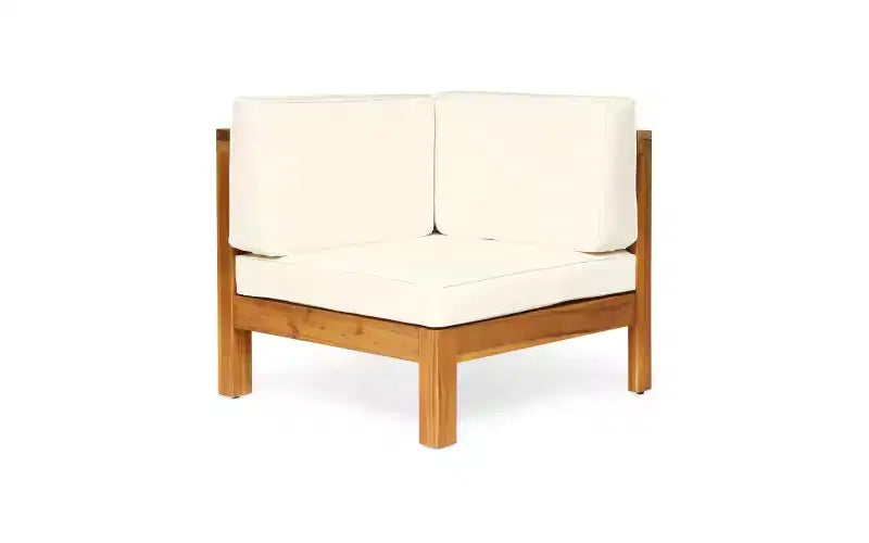 Christopher Knight Home Cynthia Patio Acacia Wood L Shape Upholstered 5-Seater Sectional Sofa Set with Coffee Table
