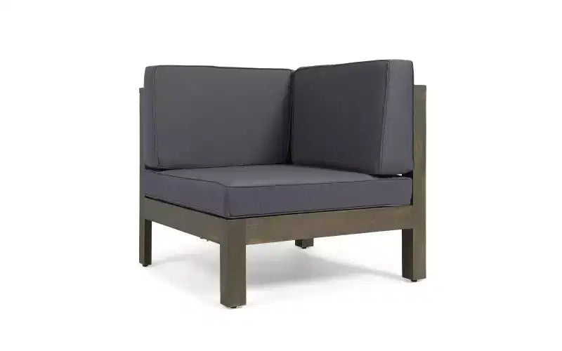 Christopher Knight Home Cynthia Patio Acacia Wood L Shape Upholstered 5-Seater Sectional Sofa Set with Coffee Table