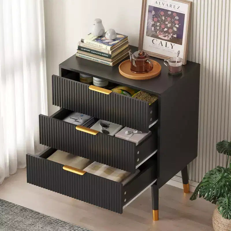 Commode à 3 tiroirs avec rangement, 72,423,615,4 cm, avec poignées en métal, table de chevet minimaliste moderne avec pieds en métal, armoire de rangement