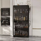 Famapy 31.5x65 Tempered Glass Curio Cabinet with Motion Sensor Lights 4-Door Tall Black Display Case Bookcase Bookshelf Sideboard Pantry