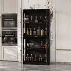 Famapy 31.5x65 Tempered Glass Curio Cabinet with Motion Sensor Lights 4-Door Tall Black Display Case Bookcase Bookshelf Sideboard Pantry