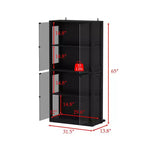 Famapy 31.5x65 Tempered Glass Curio Cabinet with Motion Sensor Lights 4-Door Tall Black Display Case Bookcase Bookshelf Sideboard Pantry